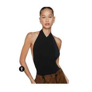 NWT Nasty Gal Knitted High Neck Halter Backless Bodysuit Womens 10 Black